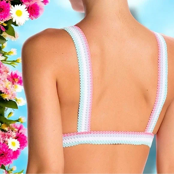 NEW ⭐️ Free People Bra Colorblock Lace Bralette, Optic White and Rainbow, Size M - Picture 12 of 15